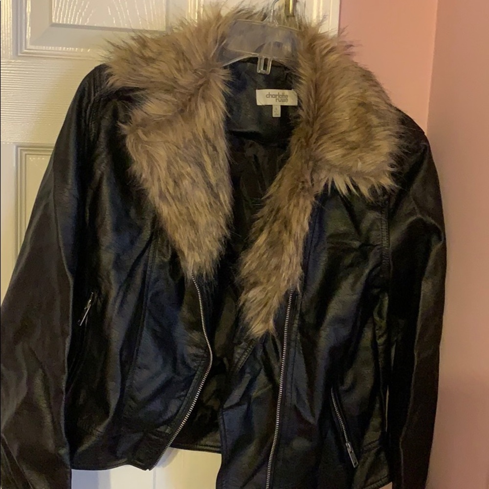 Leather jacket with fur. Never worn